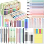 Lot de 61 fournitures scolaires esthtiques avec trousses, 12 surligneur pastel, 4 stylos effaables, ...