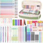Lot de 62 accessoires scolaires avec trousse, 12 surligneurs pastel, 5 stylos gel, 6 porte - mines, 4 ...
