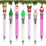 Lot de 7 stylos a bille de no�l, multicolores, r�tractables, 6 en 1, stylos a bille de no�l, pour enfants, ...