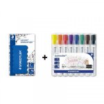 Lot de 8 marqueurs lumocolor pour tableau blanc + 1 brosse magntique staedtler