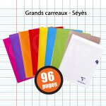 Lot de 9 cahiers - 24x32(cm) - grands carreaux - 96 pages - couverture en polypro - sans spirale - clairefonta ...