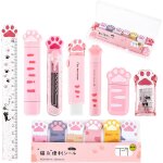 Lot de 9 articles de papeterie en forme de patte de chat mignonne, taille - crayon kawaii, gomme, ruban ... Lot de 9 articles de papeterie en forme de patte de chat mignonne, taille - crayon kawaii, gomme, ruban ...