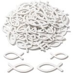 Lot de 96 poissons décoratifs en bois a disperser pour baptême, communion et confirmation - blanc Lot de 96 poissons décoratifs en bois a disperser pour baptême, communion et confirmation - blanc