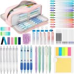 Lot de surligneurs pastel, 63 fournitures scolaires esthtiques avec trousse rose, 12 surligneurs, 6 ...