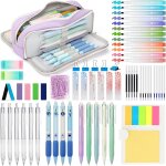 Lot de surligneurs pastel, 63 fournitures scolaires esth�tiques avec trousse violette, 12 surligneurs, ...