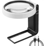 Loupe 90mm 10x 25x avec lumi�re et support, loupe lumineuse led portable debout, loupe de lecture pliante ...