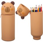 Maa - kawaii trousse a crayons en silicone, 2 en 1, amusante avec fermeture eclair, fonction support, ...