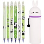 Maa - trousse ecole 2 en1 en silicone souple, 6 panda stylos a encre gel effaables, kawaii, porte - ...