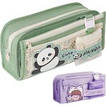 Maa - vert trousse scolaire, 4 compartiment kawaii trousse a crayons de grande capacit avec mini sac, ...