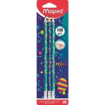 Maped pack 6 crayons papier pixel party hb bout gomme