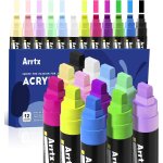 Marqueur acrylique, 10 mm pointes larges stylos de peinture acrylique 12 couleurs feutres acryliques, ...