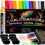 Marqueurs a craie liquide, 12 stylo craie effa�able, 6mm pointe r�versible marqueurs a craie pour tableau, ...