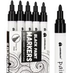 Marqueur indlbile noir lot de 5, permanent pointe ogive, stylo pour tissu, verre, galets, bois, metal, ...