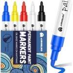 Marqueur permanent couleurs - 5 stylos - pointe ronde 2 - 3mm - marqueur peinture pour métal, verre, ... Marqueur permanent couleurs - 5 stylos - pointe ronde 2 - 3mm - marqueur peinture pour métal, verre, ...