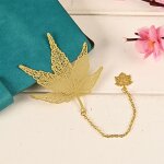 Marque - page en m�tal a feuille creuse dor�e de style chinois, marque - page a veines avec cha�ne pendentif ...