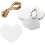 Mevronisshop - lot de 100 etiquettes cadeaux blanches en forme de c?ur - double face avec ficelle en ...