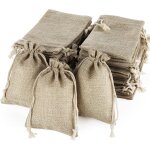 Mevronisshop - 50pcs pochettes sachets en lin chanvre, sacs en toile de jute avec cordon de serrage, ...
