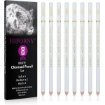 Mevronisshop - lot de 8 crayons de charbon blanc - ensemble de dessin pour esquisse, ombrage et estompage ...