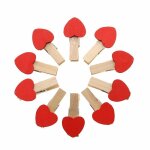 Mini pinces a photo en bois naturel, clips en forme de coeur rouge, epingle a linge, bricolage, f�te ...
