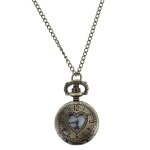 Montre de poche en forme de coeur pour femmes, botier de chasseur dcoup, collier, ton bronze
