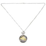 Montre de poche a quartz vintage pour hommes, bo�tier en argent, or, train, locomotive, creux, pendentif, ...