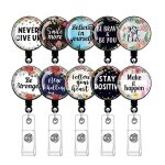 Moulinet porte - badge r�tractable, 10 pi�ces, avec citations de motivation, porte - badge d'identit� ...