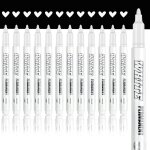 Newatty 12 feutre blanc 1mm, marqueur acrylique permanent, stylo peinture imperm�able pour galet, verre, ...