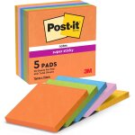 Notes autocollantes super sticky, couleurs boost, pack de 5 blocs, 90 feuilles par bloc, 76 mmx76 mm ...