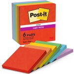 Notes autocollantes super sticky, couleurs playful, pack de 6 blocs, 90 feuilles par bloc, 76 mmx76 mm ...