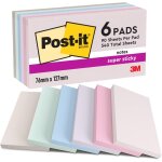 Notes autocollantes super sticky, couleurs soulful, pack de 6 blocs, 90 feuilles par bloc, 76 mmx127 ...