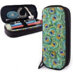 Organisateur sac de papeterie tissu vert plumes de paon trousse �� crayons grande pochette �� crayons ...