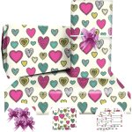 Papier cadeau, papier cadeau anniversaire 85 * 60cm, 4 feuille avec 2 noeud papillon rose, 4 carte anniversair ...