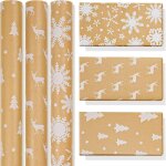 Papier cadeau noel grand rouleau papier cadeau kraft marron 3 rouleaux emballage cadeau nol flocon de ...