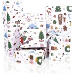 Papier cadeau noel, papier cadeau kraft blanc avec le pre nol, arbre de nol, bonbons, 6 feuilles papier ...