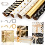 Papier cadeau set , 5 rouleau papier cadeau avec ruban dor� 43cm x 3m papier cadeau anniversaire noir ...