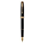 Parker stylo - plume sonnet, laque noire avec attributs finition or, plume moyenne - livr dans son ecrin ...