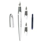 Parure calligraphie : stylo plume ergonomique corps blanc - 3 plumes diffrentes