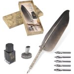 Parure plume et encre, plume d'oie scintillante, calligraphie antique avec bouteille d'encre, 5 plumes ... Parure plume et encre, plume d'oie scintillante, calligraphie antique avec bouteille d'encre, 5 plumes ...