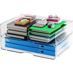 Patq - 2 bacs a papier transparents empilables, 2 niveaux de bacs a papier en acrylique a4, trieur de ...