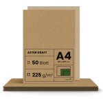 Patq - 50x papier kraft 225g a4 210 x 297 mm aster kraft - carton brun recycl pour bricolage, brochures, ...
