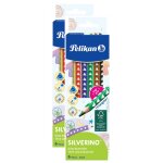 Pelikan lot de 2 6 crayons de couleur silverino triangulaire, epais 5mm, en bois fsc