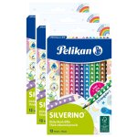 Pelikan lot de 3 12 crayons de couleur silverino, triangulaire, epais
