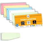 Perfect line - intercalaires recycl��s, lot de 100, forme trap��ze, 5 couleurs, perfor��s - certifi��s ...