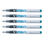 Pilot lot de 5 stylos plume jetable effa�able v - pen pte moyenne turquoise