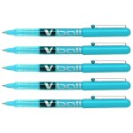 Pilot lot de 5 stylos roller v ball vb5 encre liquide pte mtal fine turquoise