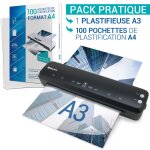 Plastifieuse a3 a4 a5 a6 a7 a chaud et a froid jusqu'a 2x125 pack avec 100 pochettes a4