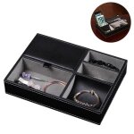 Plateau de rangement pour bijoux en cuir pu a 5 compartiments - noir / marron, 25, 5 x 18, 5 x 5 cm, ...