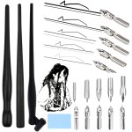 Plume de calligraphie avec 10 plumes et 3 porte - stylos - dip quill pen pour dessin, croquis et cartographie ...