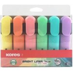 Pochette de 6 surligneurs pointe biseaut�e couleurs pastels kores bright liner