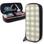 Porte - crayon vert olive sur crme, pochette a crayons de grande capacit, organisateur de papeterie ...